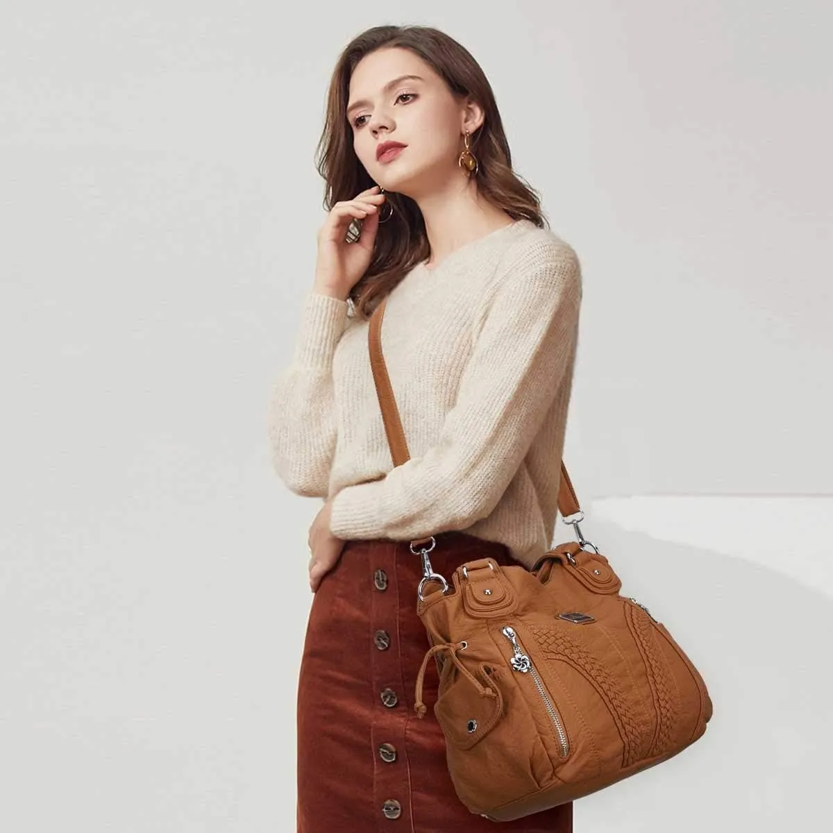 Purses and Handbags Women Fashion Tote Bag Shoulder Bags Top Handle Satchel Purses Washed Synthetic Leather Handbag