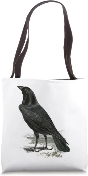 Raven Vintage Illustration Crow Tote Bag