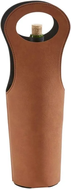 Reusable Caramel Leatherette Wine Tote Bag, 14.5 Inches Tall, Gift Box Included