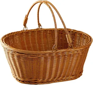 RT&BS Wicker Picnic Basket with Handle, Gift Baskets Empty - Reusable Woven Baskets for Gifts, Picnics, Storage and Party (Large, Oval)