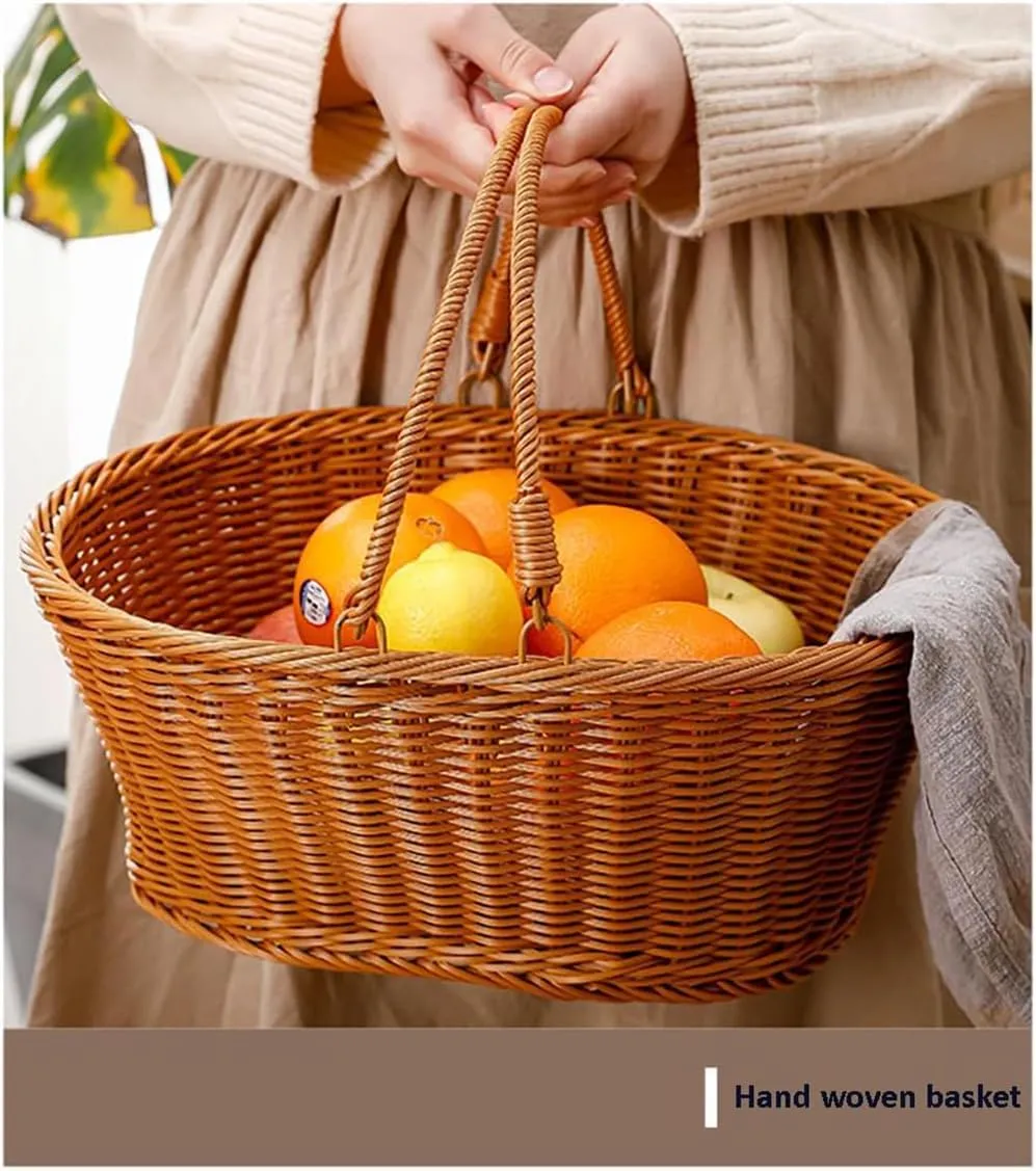 RT&BS Wicker Picnic Basket with Handle, Gift Baskets Empty - Reusable Woven Baskets for Gifts, Picnics, Storage and Party (Large, Oval)