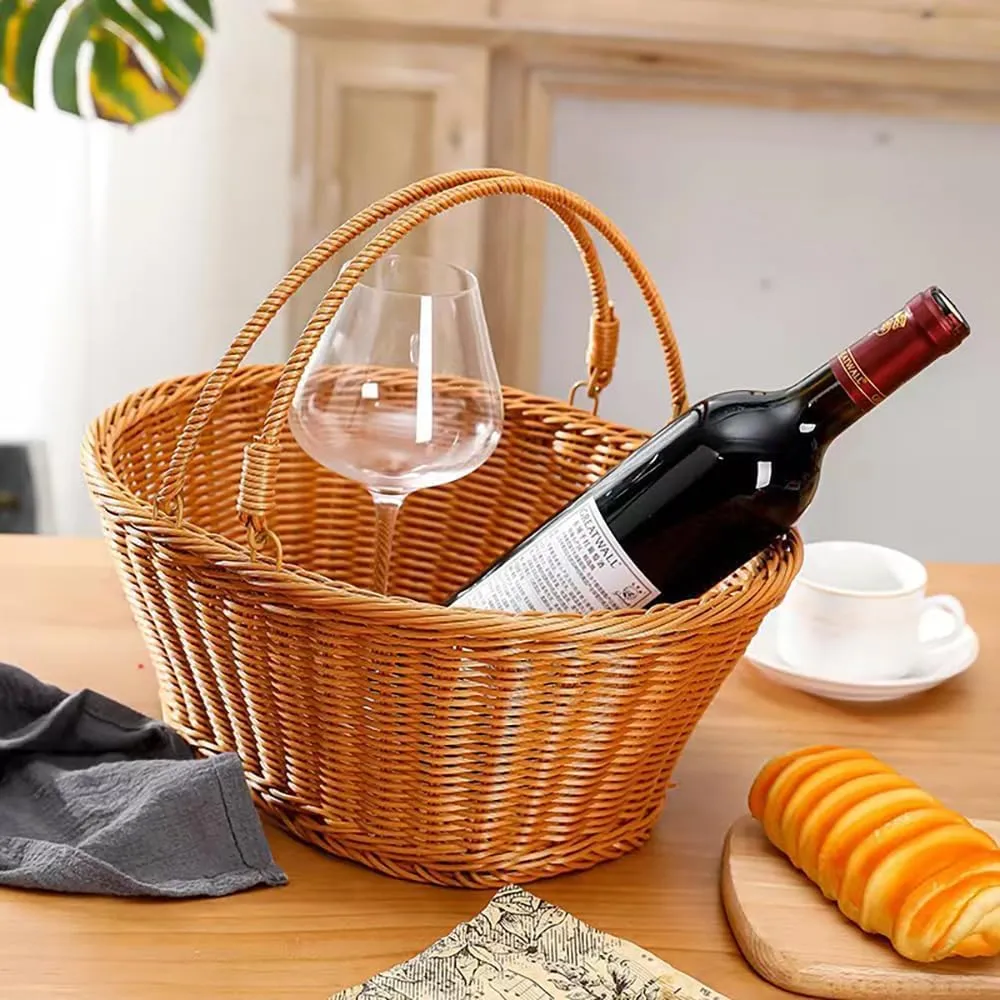 RT&BS Wicker Picnic Basket with Handle, Gift Baskets Empty - Reusable Woven Baskets for Gifts, Picnics, Storage and Party (Large, Oval)