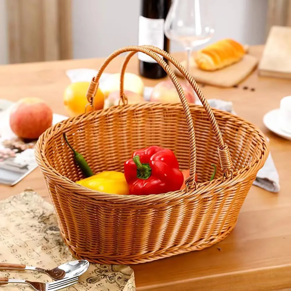 RT&BS Wicker Picnic Basket with Handle, Gift Baskets Empty - Reusable Woven Baskets for Gifts, Picnics, Storage and Party (Large, Oval)