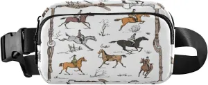 Seamless English Style Horse Riders on Landscape with White Pattern Adjustable Fanny Waist Pack Pouch, Waterproof Runners Sports Waist Pack Wallet for Sports Hiking Fitness Cycling Gym Women Men