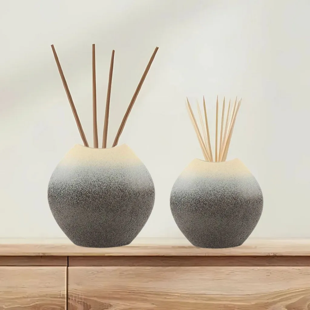 Set of 2 Ceramic Vases - Gray - Small and Large - Modern Design - Eclectic - Centerpiece - Modern El