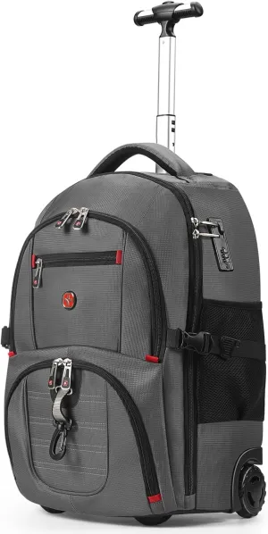 star cloud 21x14x9 Rolling Backpack with Wheels - Water-Resistant, 17.3" Laptop Compartment, Ideal Carry-On for Overnight Travel, College, Work - Wheeled Business Backpack for Adults