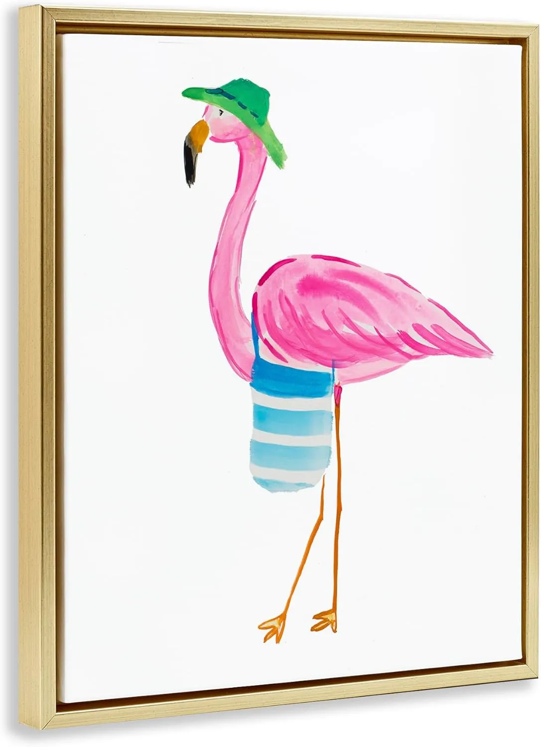 Stupell Industries Flamingo with Beach Tote Framed Floater Canvas Wall Art Design by Julie DeRice