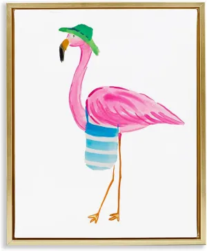 Stupell Industries Flamingo with Beach Tote Framed Floater Canvas Wall Art Design by Julie DeRice