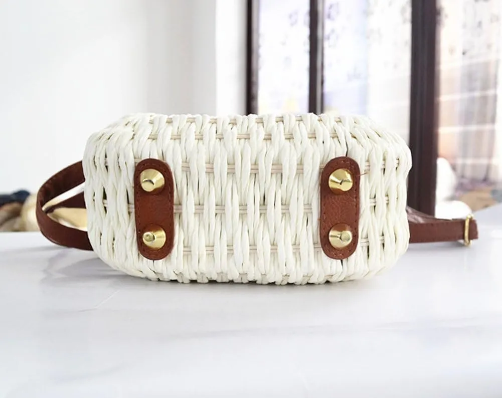 TONWHAR Retro Beach Bag with Tassels Hand-woven Straw Purse