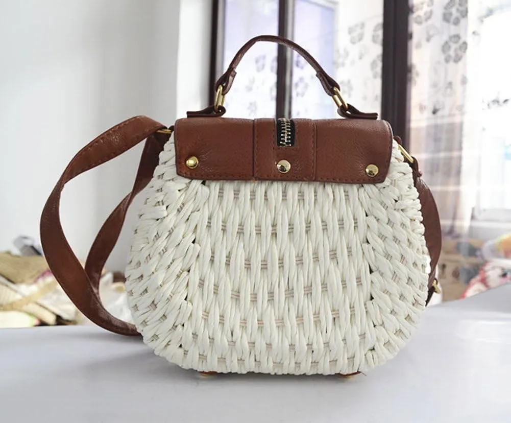 TONWHAR Retro Beach Bag with Tassels Hand-woven Straw Purse