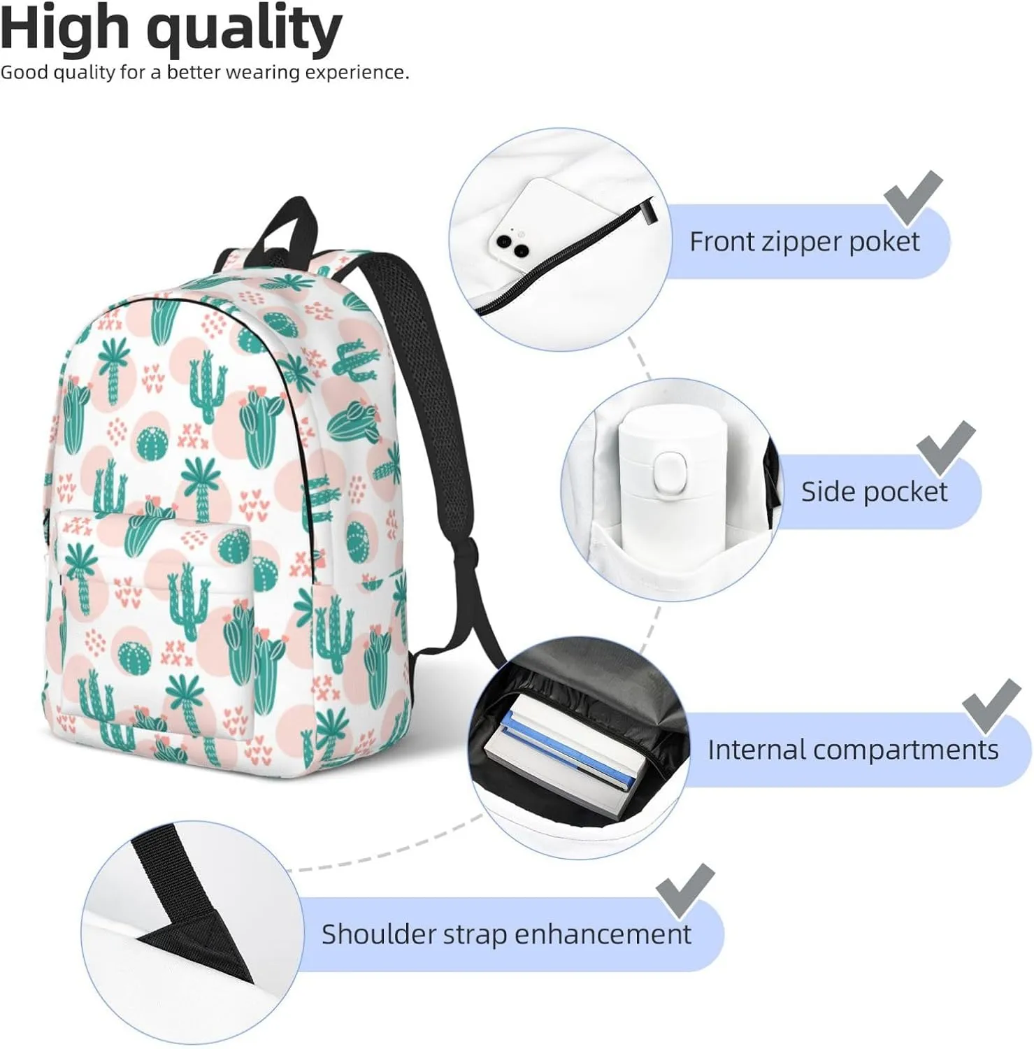 Tropical Different Types Cactus Canvas Backpacks Laptop Backpack Multipurpose Double Shoulder Bag for Men Women Gifts Small
