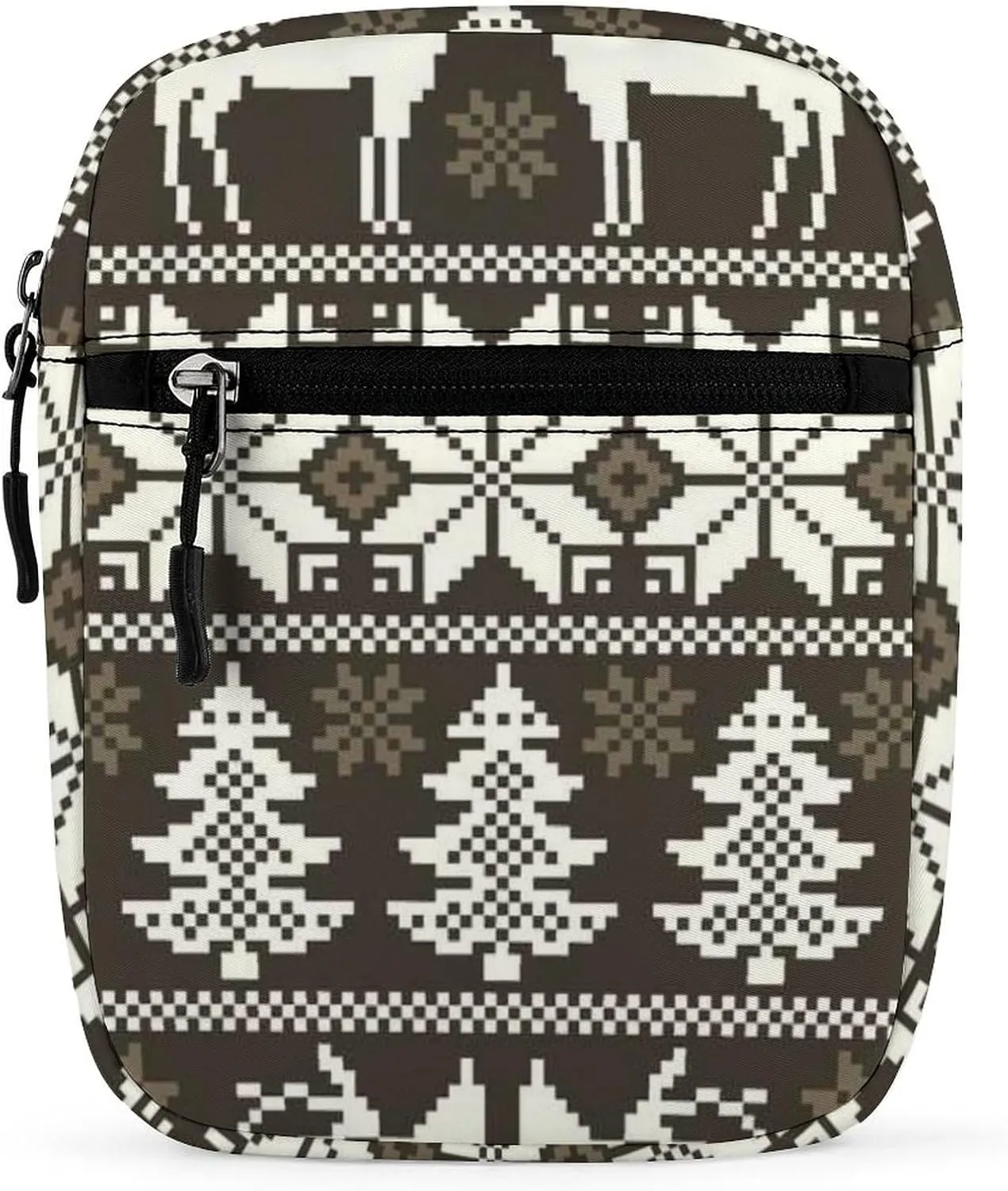 Vintage Christmas White Reindeers Trees Norwegian Sweater Style Adjustable Fanny Waist Pack Pouch, Waterproof Crossbody Runners Bag Wallet for Gym Hiking Fitness Women Men 6.1 x 2.2 x 7.9 inch