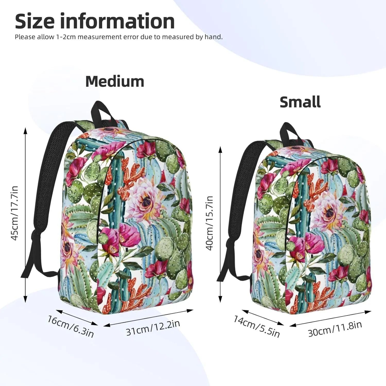 Watercolor Cactus Canvas Backpacks Laptop Backpack Multipurpose Double Shoulder Bag for Men Women Gifts Small