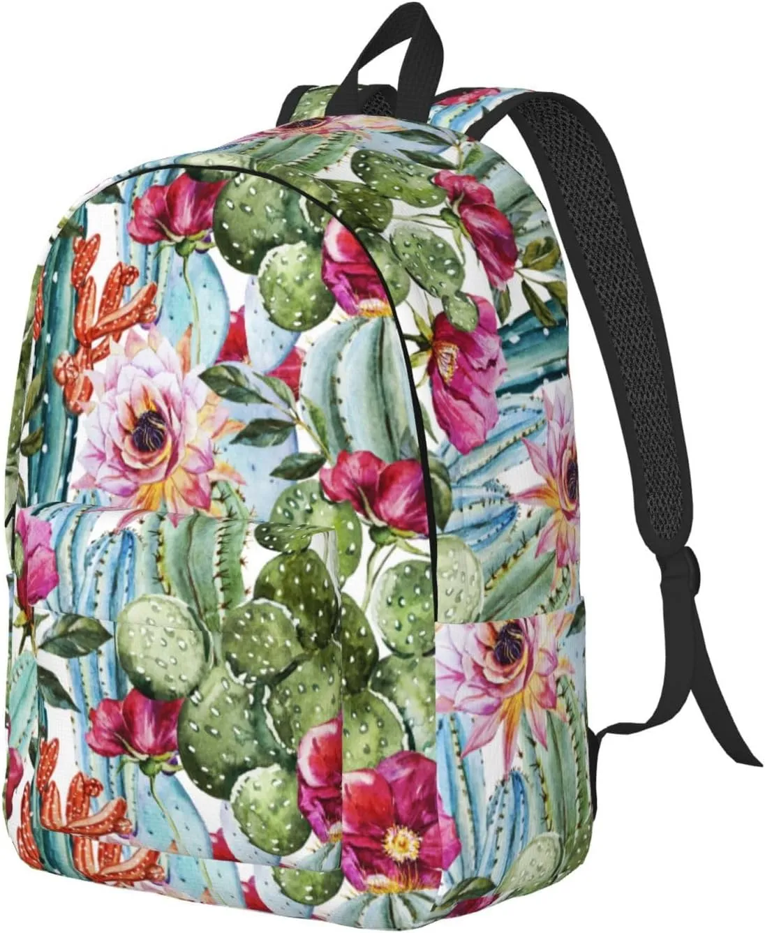 Watercolor Cactus Canvas Backpacks Laptop Backpack Multipurpose Double Shoulder Bag for Men Women Gifts Small