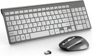 Wireless Keyboard and Mouse, J JOYACCESS Slim and Ergonomic Wireless Keyboard and Mouse Combo,Portable and Comfortable Typing for Laptop/Computer/Desktop/PC-Grey/Silver