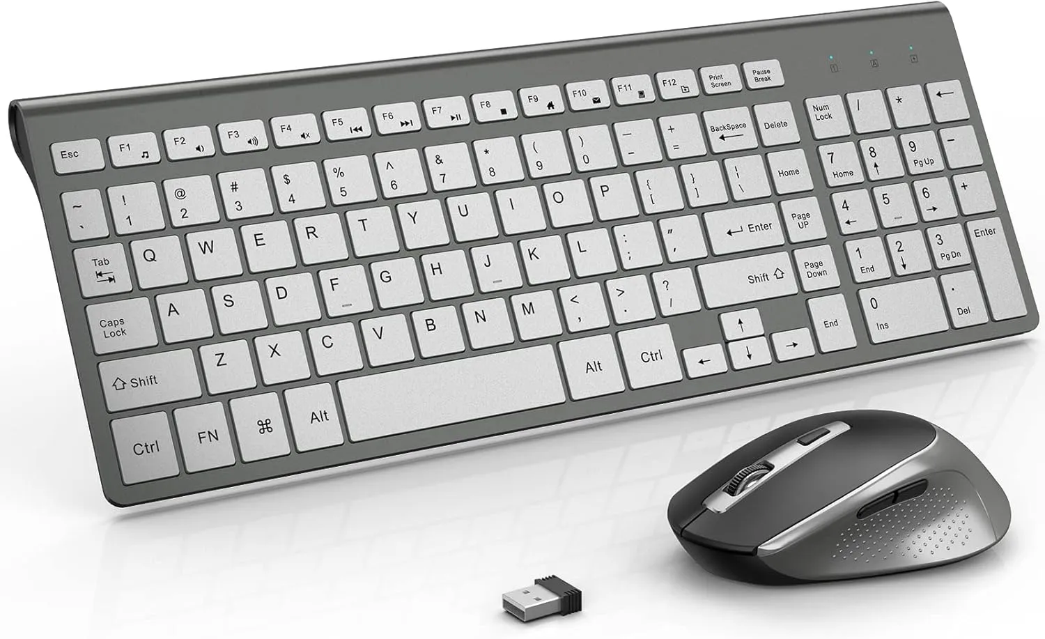 Wireless Keyboard and Mouse, J JOYACCESS Slim and Ergonomic Wireless Keyboard and Mouse Combo,Portable and Comfortable Typing for Laptop/Computer/Desktop/PC-Grey/Silver
