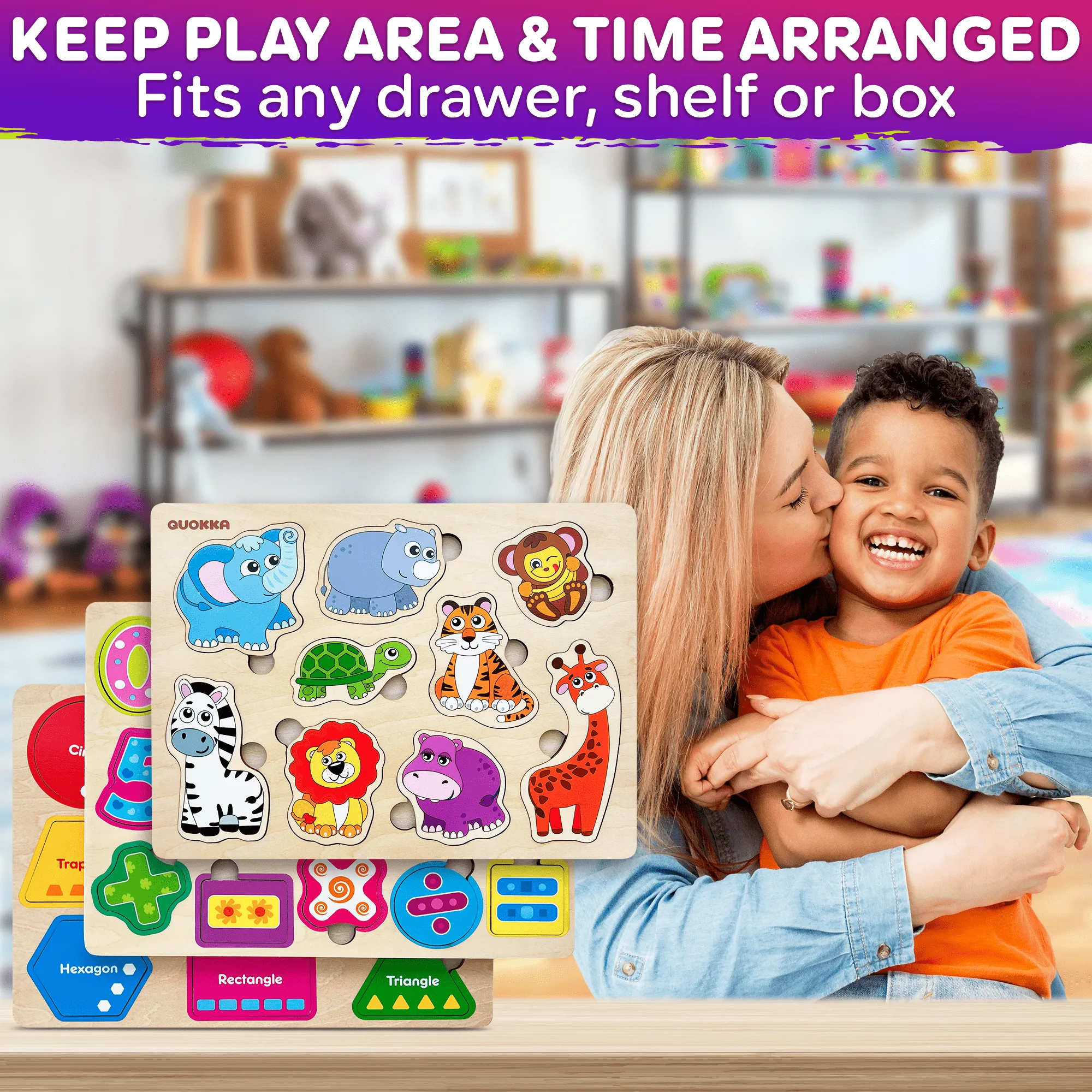 Wooden Puzzles for Toddlers | Shapes Numbers Animals